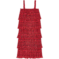 Ganni Pleated Georgette Flounce Strap Midi Dress - Red