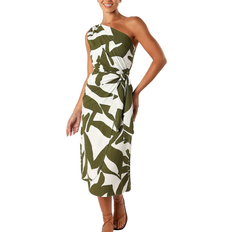 Green - Women Dresses Petal & Pup Zara One Shoulder Midi Dress - Olive Palm