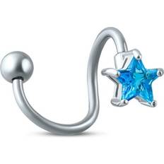 Blue Piercings Bling Jewelry Star Bar Navel Belly Ring - Silver/Blue