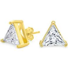 Bling Jewelry Triangle trillion cut cz stud earrings gold plated .925 silver