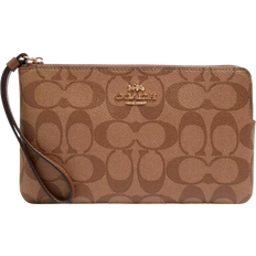 Wrist Strap Handbags Coach Large Corner Zip Wristlet In Signature Canvas - Gold/Khaki Saddle 2