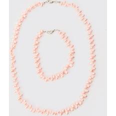 Vaaleanpunainen Korusetit boohooMAN Pearl Bead Necklace and Bracelet Set - Pink