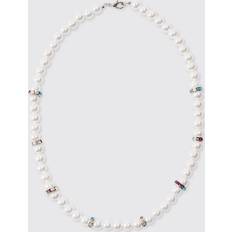 boohooMAN Iced Pearl Necklace - Purple