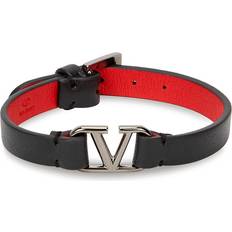 Valentino Bracelets Valentino Garavani VLogo Black Leather Bracelet Black And Red