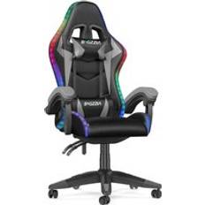 Adjustable Seat Height Gaming Chairs on sale Bigzzia RGB Gaming Chair with LED Lights PU Leather Computer Chair with Headrest Adjustable Lumbar Support Grey One Size