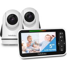 HelloBaby Video Monitor with 2 Cameras and 5 Inch Split Screen Display, Remote Control Cameras with Night Vision and Temprature Monitoring