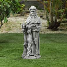 LuxenHome St Francis Statue, 31'' MgO Catholic Francis Garden Statue