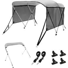 VEVOR 3 Bow Bimini Top Boat Cover, Detachable Mesh Sidewalls, 600D Polyester Canopy with 1" Aluminum Alloy Frame, Includes Storage Boot, 2 Support Poles, 2 Straps, 6'L x 46" H x 67"-72" W, Light Grey