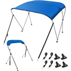 Tarp Frames & Boat Canopies VEVOR 3 Bow Bimini Top Boat Cover, 900D Polyester Canopy with 1" Aluminum Alloy Frame, Waterproof and Sun Shade, Includes Storage Boot, 2 Support Poles, 4 Straps, 6'L x 46"H x 61"-66"W, Pacific Blue