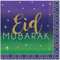 Texte et Lettres Serviettes en papier Amscan Eid Mubarak Paper Disposable Napkins Pack Of 16 Green/gold/purple One Size