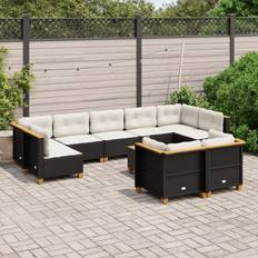 Justerbare ryglæn - Træ Loungesæt vidaXL Sofasæt til Haven 10 Dele med Hynder Polyrattan Sort Loungesæt
