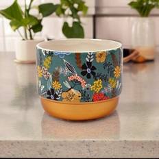 Pots, Plants & Cultivation Gold & Blue Oriental Flower Plant Pot 10Cm