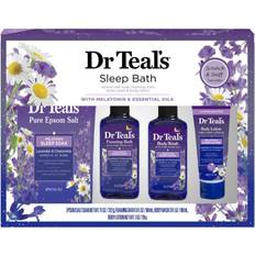 Calming Bath Salts Dr Teal's Melatonin Sleep Soak Lavender & Chamomile Epsom Salt 11oz, Foaming Bath 3oz, Body Wash 10oz