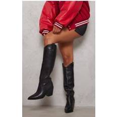 PrettyLittleThing Black Mid Calf Western Boots, Black