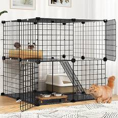 Cage Indoor/Outdoor, DIY Cat Enclosures with 2 Doors, 1 Ladders, Cat Playpen 2-Tiers Kennels