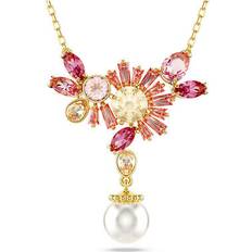 Swarovski Rose Gold Charms & Pendants Swarovski Gema Sakura Imitation Pearl & Crystal Mixed Cut Pendant Necklace, 16.5-19.3