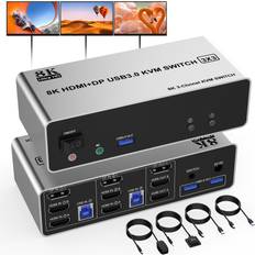 8k displayport 2 hdmi kvm switch 3 monitors 2 computers usb 3.0, 8k60hz tr. 1.46 Pounds