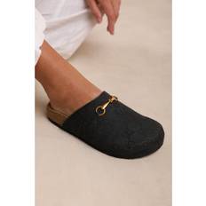 Black Loafers Where's That From Womens 'Dublin' Open Back Slip On Loafer With Gold Detail Black