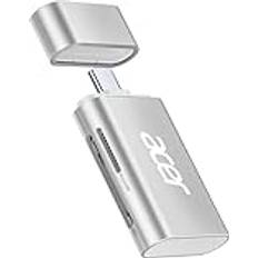 Acer USB C SD-kortläsare, Micro SD-kortläsare USB C stöder läsning av två kort, 2-i-1-minnes-SD-kortläsaradapter, kompatibel med SDXC, SDHC, SD, Micro SD, Micro SDXC silver