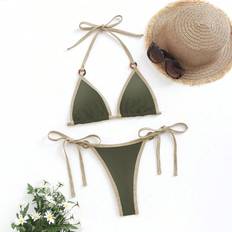 Green - Women Bikini Sets Shein Womens Sexy Color Block Halter Strap Bikini Set For Summer Beach