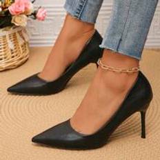 44 Pumps Shein 2023 New Style Heels Pointed Toe High Heels, Professional, Size, Comfortable, Versatile, Black, Sexy, Shallow Mouth