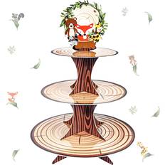 Party Decorations N/C 3 Tier Woodland Cupcake Stand, Woodland Baby Shower Decorations Jungle Animal Cupcake Tower for Wild One Boys Girls Woodland Forest Birthday Party Decor Supplies