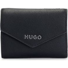 HUGO Grained faux-leather wallet with lettering - Black