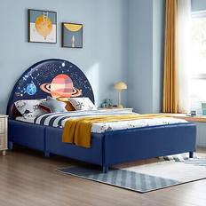 Costway Kids upholstered platform bed children twin bed galaxy pattern