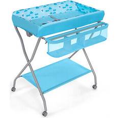 Baby Joy Costway Changing Table with Safety Belt and 4-side Defence-Blue