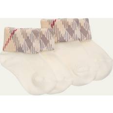 White Socks Burberry Ivory Knitted Cotton Socks 2 Pack - Beige