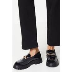 Faux Leather Low Shoes Faith Womens Nash Metal Chain Detail Chunky Loafers True Black