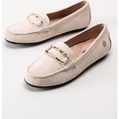 Novita Parma Flat Beige loafers med guldfärgat spänne