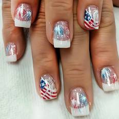 Shein Instantly Upgrade Your Look With pcs Short Square Press On Nails Set Independence Day Simple Beautiful Stripes 24-pack