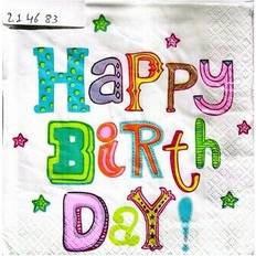 Wilko 2 Ply Happy Birthday Napkins Pack Of 16 White/multicoloured One Size