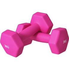 Pink Dumbbells Sportnow Set of 2 Hexagonal Dumbbells Weights Pair, 2 x 3kg