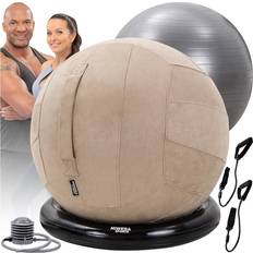 Miweba Sports 4in1-Gymnastikball-Set, Sitzball, 65 cm, Ballschale, Pumpe, Bezug, Schlingentrainer Beige