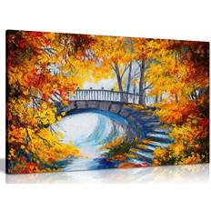 Panther Print Autumn Forest Bridge Multicolour Wall Decor 63x41cm