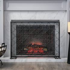 Fireplace Screens Christopher Knight Home Alleghany Modern Single Panel Fireplace screen N/A Black Brushed Silver Finish N/A