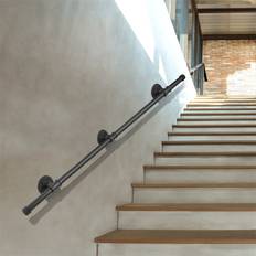 Oak Stair Parts Williston Forge 2M Wall Mounted Handrail Safety Hand Rail Non-Slip Steel Pipehandrail Indoor Outdoor Industrial Pipe Towel Rail Wrought Iron Wall Balustrade Handrail 2.5 H x 200.0 W x 2.5 D cm