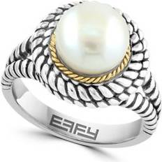 Effy Women Rings Effy Freshwater Pearl Cable Ring in Sterling Silver and 18K Yellow Gold, gold