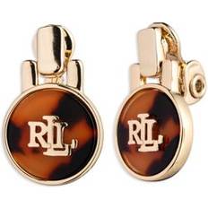 Brown - Women Earrings Lauren Ralph Lauren Gold-Tone Tortoise-Look Logo Clip-On Drop Earrings Dark Brown ONE SIZE