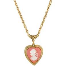 Necklaces 1928 Jewelry Gold Tone Heart Cameo Locket Necklace Carnelian One Size