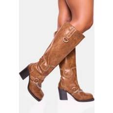 Public Desire 40 ½ Kängor & Boots Public Desire Nashville Vintage Brown Western Studded Block Heel Knee High Boot brown
