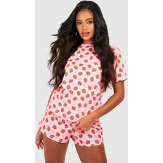 Red Pyjamas boohoo Strawberry Print Short Sleeve T-Shirt Pyjama Set - Red