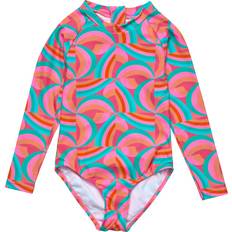 Girls Swimsuits Children's Clothing Snapper Rock Kids Geo Melon Sustainable LS Surf Suit, Red