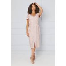 Wallis Floral Jacquard Satin Insert Pencil Dress Pink