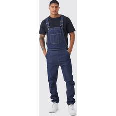 Denim/Jeansstoff - Herren Jumpsuits & Overalls boohooMAN Mens Indigo Full Length Denim Dungarees