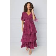 Clothing Wallis Spot Print Ruffle Midi Dress Plum