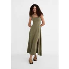 Green - Long Dresses Stradivarius Flowing linen blend maxi dress with crossed back Khaki