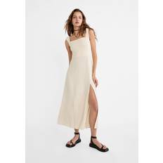 Lace Dresses Stradivarius Flowing linen blend maxi dress with crossed back Stone